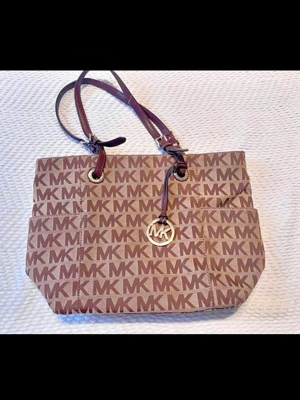 Michael Kors Monogram Tote in Brown & Beige